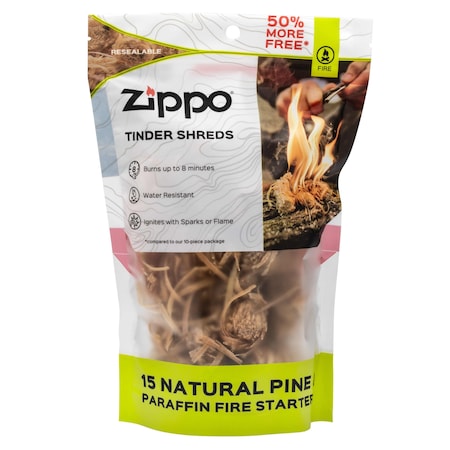 Zippo Tinder Shreds - Water-Resistant Pine & Wax Fire Starters PK 40566
